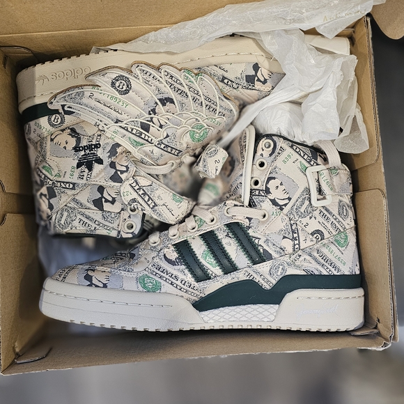 Jeremy Scott Adidas Angel Wings Money Print High-Top Embroidery Sneakers - Picture 1 of 4